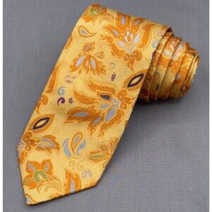 ALTEA MILANO Tie 100% Silk Repp Necktie ITALY Designer Floral Gold 60" X 3.5"